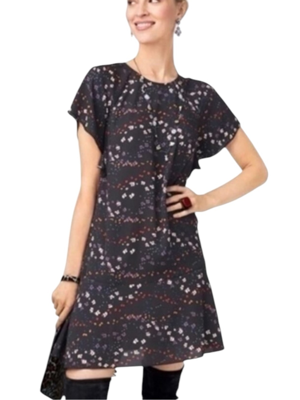 Cabi Gray Floral Short Sleeve Feminine Cottage Dress NWOT Size S